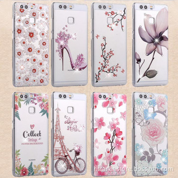 2016 latest High Quality Rhinestone transparent Soft tpu mobile case for huawei p9